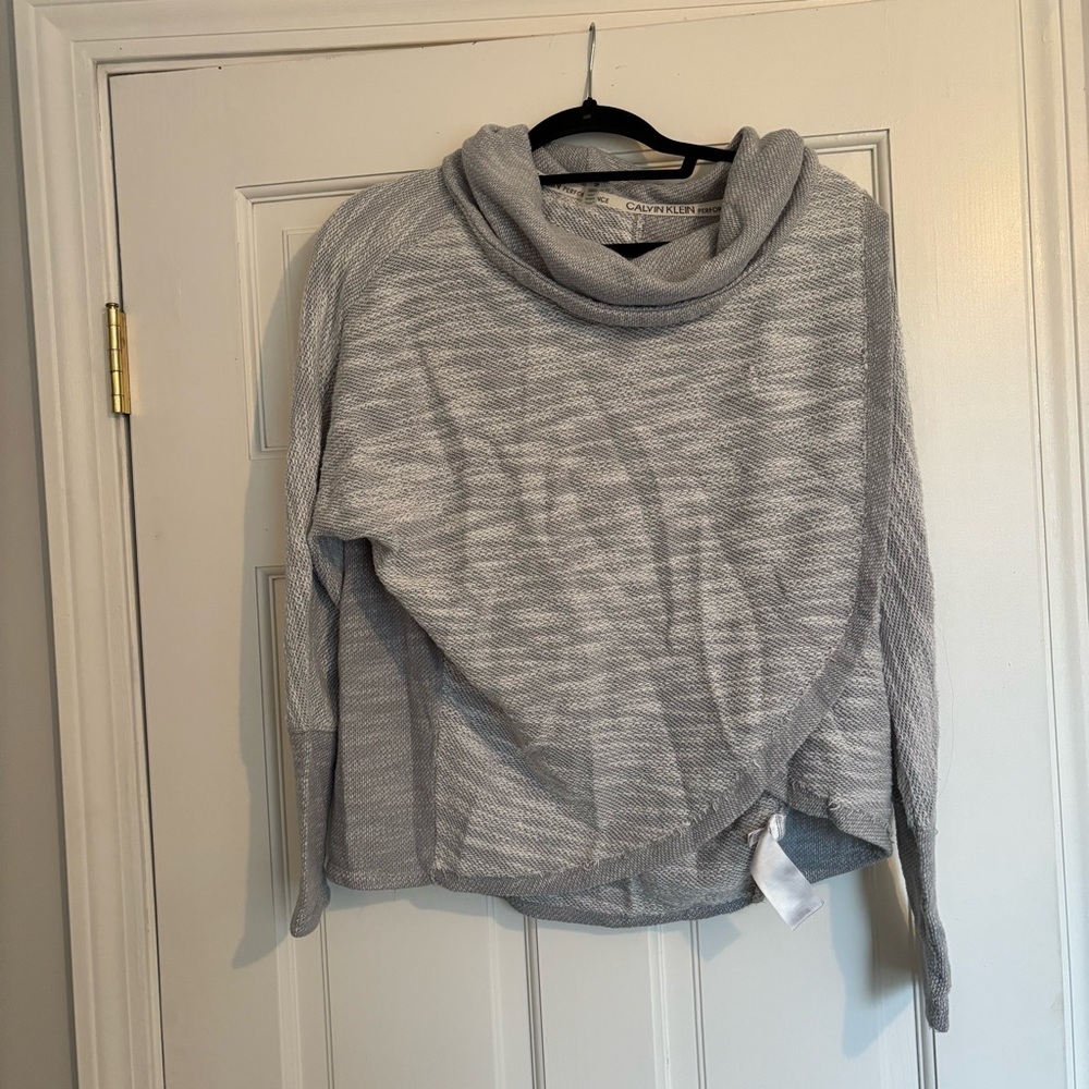 Calvin Klein Gray Cross Body Cowl Neck Sweater - Size Small.